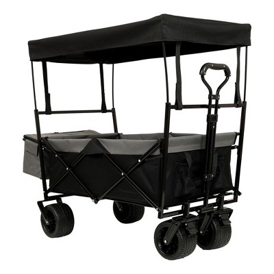 NAYSAYE Wagons Collapsible Utility Cart with Canopy and All Terrain Wheels for Outdoor Use, Black, 45.28"*22.83"*38.78"