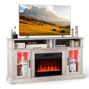 Costway 58" Fireplace TV Stand with LED Lights Entertainment Center for 65 Inch TV Brown/Black/White/Gray - 1 of 4