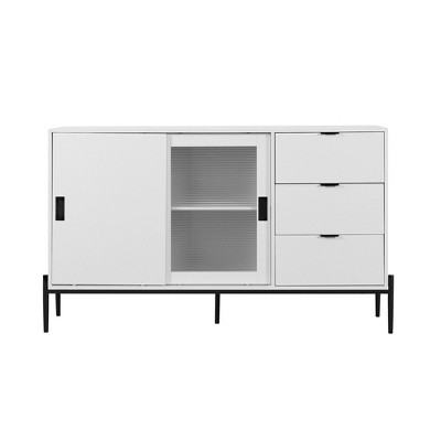 VANIRROR Modern Storage Cabinet Sideboard, Glass Sliding Door with 3 Drawers, Entryway Console Table, Kitchen Buffet Cabinet for Corridor, Entrance