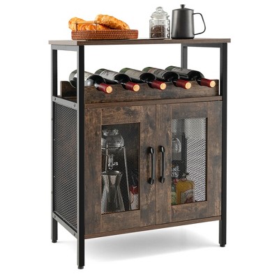 Tangkula Industrial Liquor Bar Cabinet Buffet Kitchen Island Sideboard Detachable Wine Rack Glass Holder