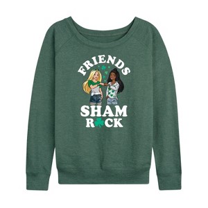 Women's - Barbie - Friends Sham Rock Lightweight French Terry Wide Neck Long Sleeve Shirt - 1 of 4