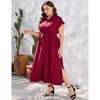 Plus Size Shirt Dress Women Summer Short Sleeve Maxi Dress with Belt Side Slit - 2 of 4