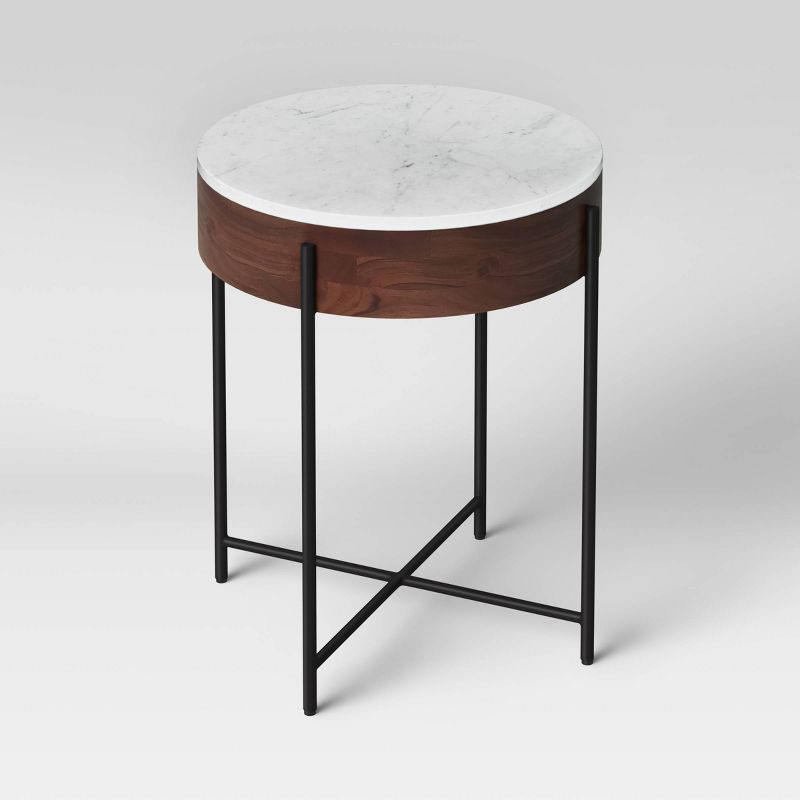 Birkdale Round Marble/Wood End Table White - Threshold&#8482;, 4 of 5