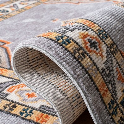 Gray and Orange Medallion Braided Fringe Area Rug