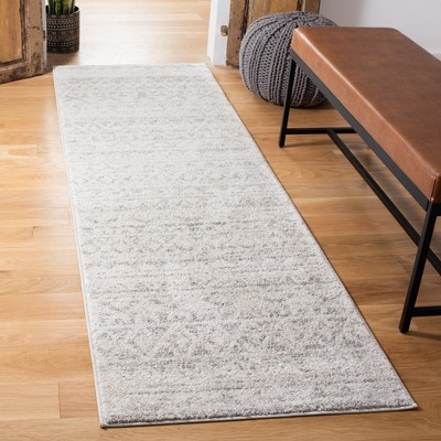 Ivory and Silver Hand-knotted Synthetic Runner Rug