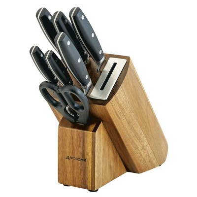 Anolon Cutlery AlwaysSharp 8pc Block Set: Steel Knives with Manual Sharpening, Preset Angles, Hand Wash, Multicolor