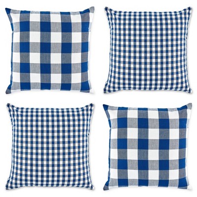 4pk 18 x18 Gingham Buffalo Check Assorted Square Throw Pillow Covers Navy off White Design Imports Cotton Fabric Hidden Zipper Closure Target