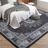 Boho Area Rug, Vintage Area Rug 9x12 Ft Washable Neutral Printed Carpet, Stain-Resistant Non-Slip Low Pile Rug (Black) - 2 of 4