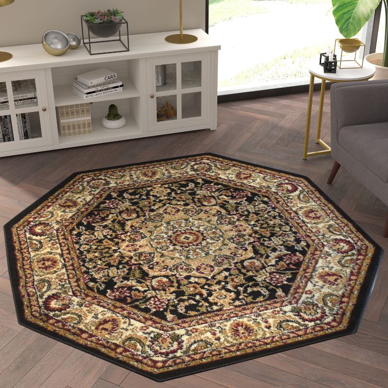 Emma and Oliver Ultra Soft Olefin Accent Rug with Traditional Medallion Design with Natural Jute Backing, 4 of 8