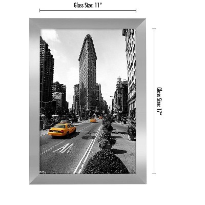 Americanflat 11x17 Silver Picture Frame, Legal Sized Paper Display. Shatter-Resistant Glass. Hanging Hardware Included