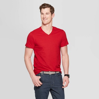 mens red v neck t shirt