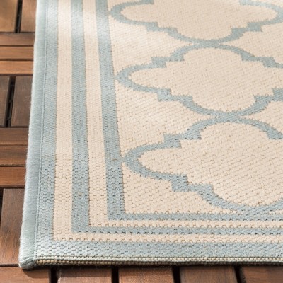 Cream and Aqua Geometric Pattern Synthetic Indoor/Outdoor Rug, 3' x 5'