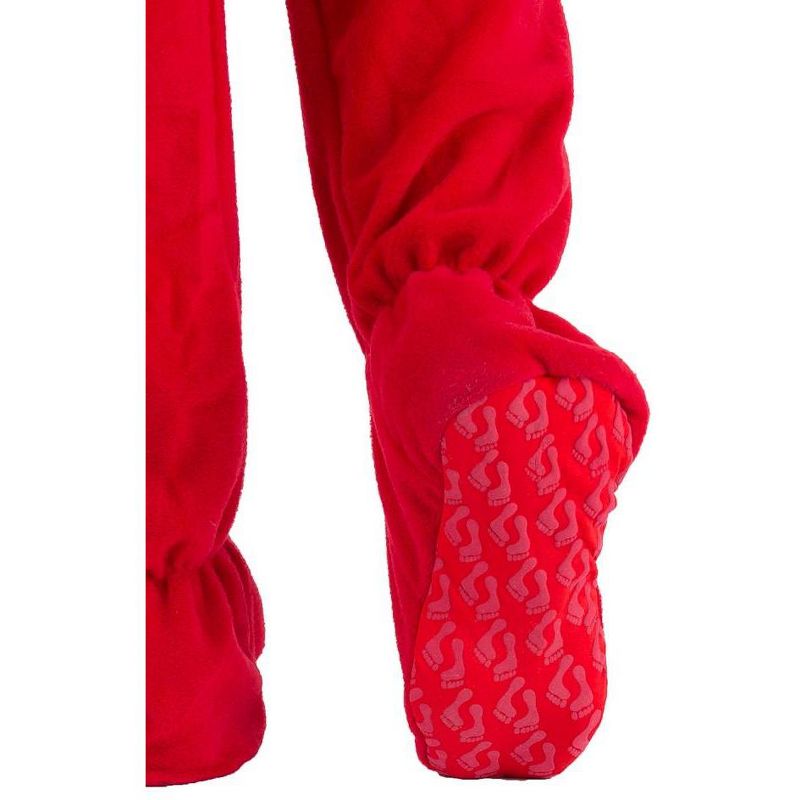 Footed Pajamas - Bright Red Infant Hoodie Fleece Onesie, 3 of 4