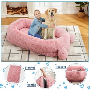 Human Dog Bed for Adults, Human Size Dog Bed Fits You and Pets, Washable Faux Fur Napping Orthopedic Dog Bed with Blanket & 2 Side Pockets - 1 of 4