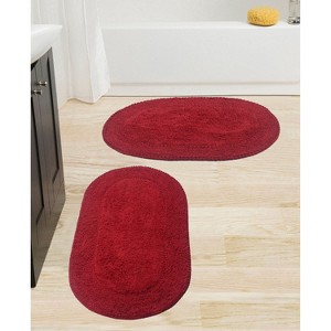 Double Ruffle Collection Bathroom Rugs Set, Washable Rug, Extra Soft and Absorbent bath Rug, Kitchen Mat, Bath Mat Set,Non-Slip, 2 Pcs Set(M+L), Red - 1 of 4
