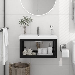 vidaXL Wall-mounted Bathroom Washbasin Frame Black 23.2 in. x 15 in. x 12.2 in. Iron - 1 of 4