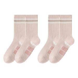 Anna-Kaci Women's 2-Pair Ribbed Crew Socks with Contrast Toe and Heel Design and Abstract Knit Pattern - 1 of 4