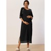 cheibear Women's Front Zipper with Pockets Maternity Long Sleep Robes - image 3 of 4