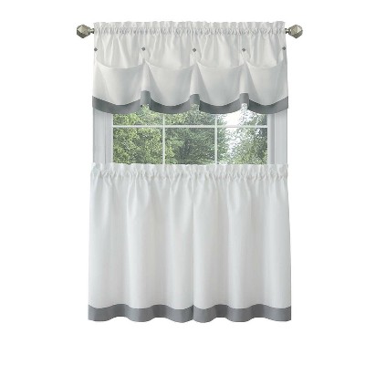 Kate Aurora Country Living Farmhouse 3 Pc Solid Cafe Kitchen Curtain Tier & Tucked Valance Set