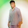 Campus Sutra Men Men's Icy Blue & Nude Beige Striped Seersucker Shirt - 3 of 4