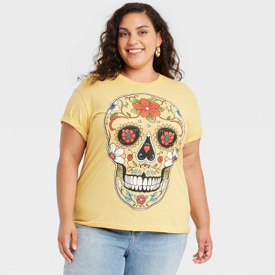 Women's Día de Muertos Sugar Skull Short Sleeve Graphic T-Shirt - Yellow XS