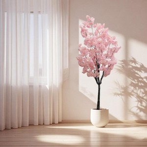 5FT Artificial Cherry Blossom Tree,Faux Floral Plant & Pink Fake Flower Tree in Flower Pot,Artificial Handmade Blossom Tree for Indoor Outdoor Porch - 1 of 4