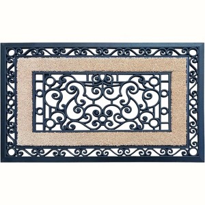 A1HC Natural Coir and Rubber Door Mat, 24" x 36", Paisley Border Black, Heavy Duty, Thin Profile Door Mat - 1 of 4