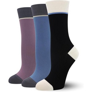 SERISIMPLE Women Viscose Bamboo Womens Crew Socks Dress Chic Colorblock Striped Design Socks 3 Pairs - 1 of 4