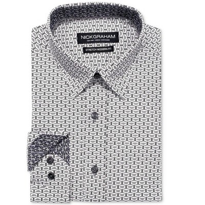 Nick Graham Mens Performance Stretch Geo-Print Button Down Dress Shirt
