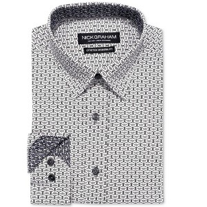 Nick Graham Mens Performance Stretch Geo-Print Button Down Dress Shirt - 1 of 1