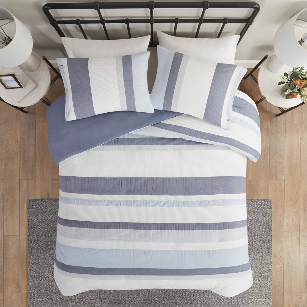 Photos - Bed Linen 3pc Full/Queen Roman Jacquard Duvet Cover Set Blue - Madison Park