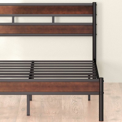 Full Roman Bamboo and Metal Platform Bed Frame with Slatted Headboard