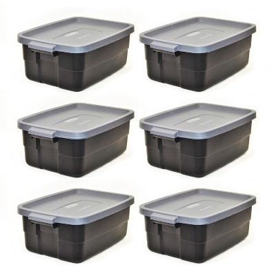 Rubbermaid Roughneck Clear 19Qt/ 4.75 Gal Storage Containers, Pack of 6,  with Snap-Fit Grey Lids, Visible Base, Sturdy and Stackable, Great for