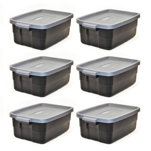 Rubbermaid Roughneck Tote 10 Gal Storage Container, Heritage Blue (6 Pack)