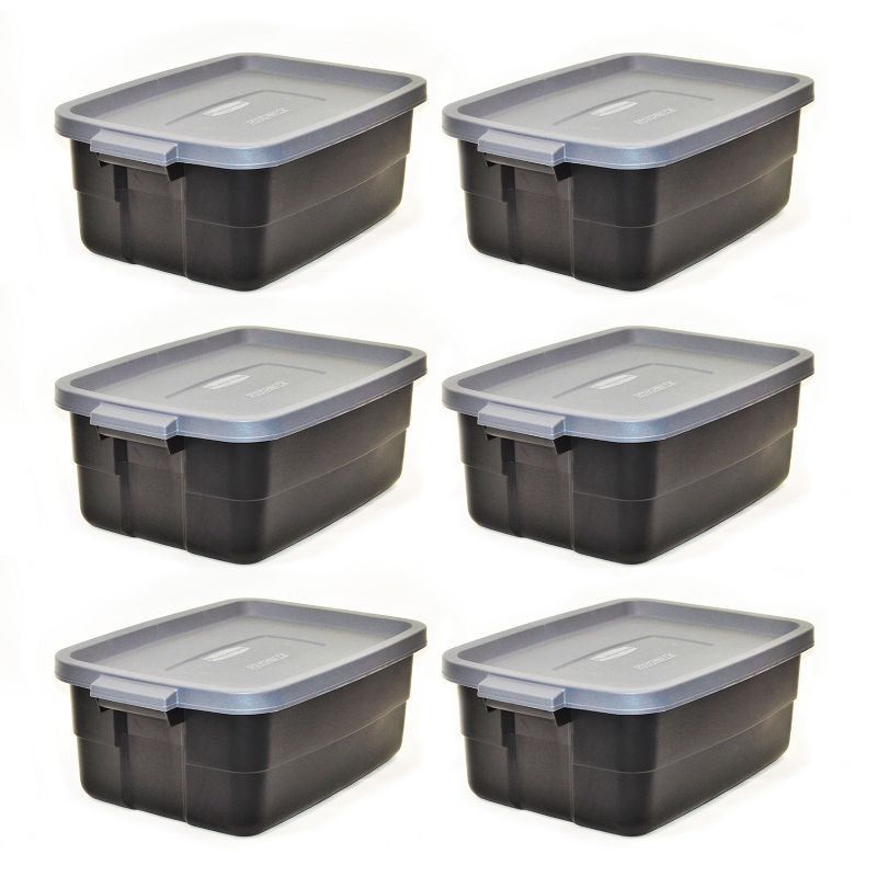 Rubbermaid Roughneck 10 Gallon Rugged Storage Tote in with Lid and Handles for Home, Basement, Garage, (6 Pack), 1 of 6