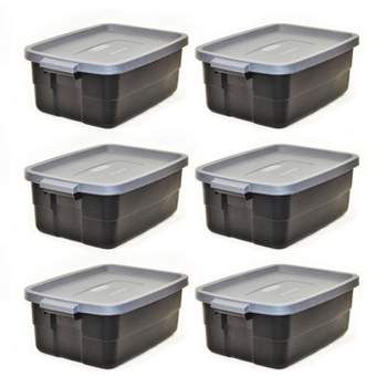Rubbermaid Roughneck 3 Gallon Rugged Storage Tote with Lid and Handles for Home, Basement, Garage, (6 Pack)