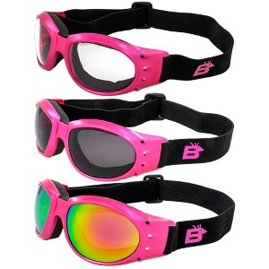 3 Pairs of Birdz Eyewear Eagle Safety Motorcycle Goggles with Clear, Smoke, Pink Mirror Lenses - 1 of 4