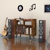 TIRAMISUBEST Mid-Century Modern Vinyl Record Player Stand, TIRAMISUBEST Turntable Storage Cabinet with Charging Ports (Brown) - 2 of 4
