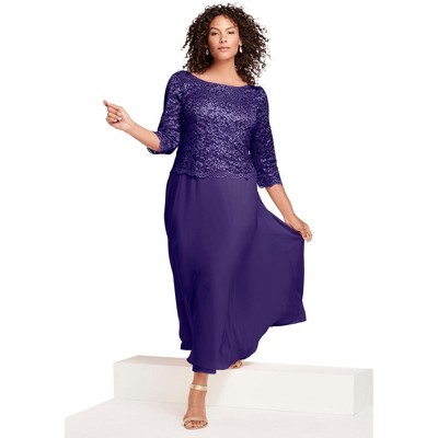 Roaman's Women's Plus Size Lace Popover Gown