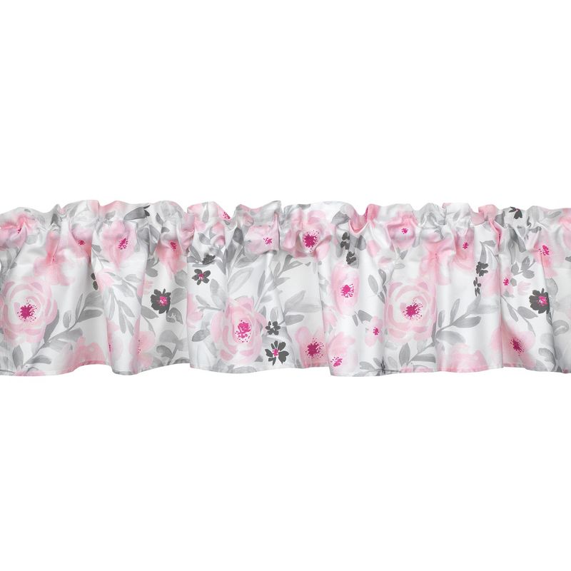 Bedtime Originals Blossom Pink/Gray Watercolor Floral Window Valance, 1 of 5