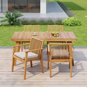 Christopher Knight Home Ashe Rustic 5 Piece Patio Acacia Wood Dining Set with Cushions - 1 of 4
