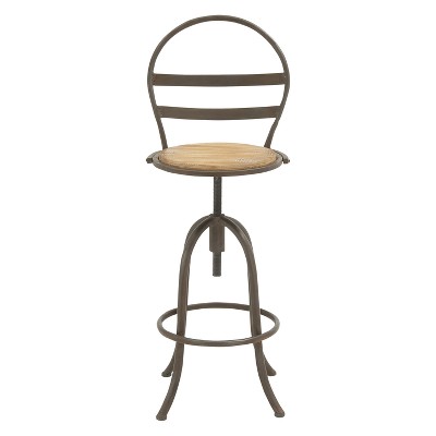 Metal and Wood Barstool Round Seat with Back Brown - Olivia & May