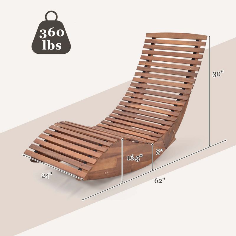 Costway 1/2 PCS Outdoor Acacia Wood Rocking Chair with Widened Slatted Seat and High Back, 3 of 9