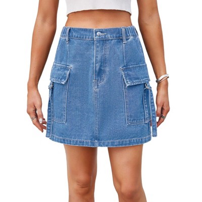 Clearlove Women's Denim Short Skirt for Spring Summer Jeans Dress Washed Fabric with Elastic Waistband for Comfortable Fit Stylish Casual