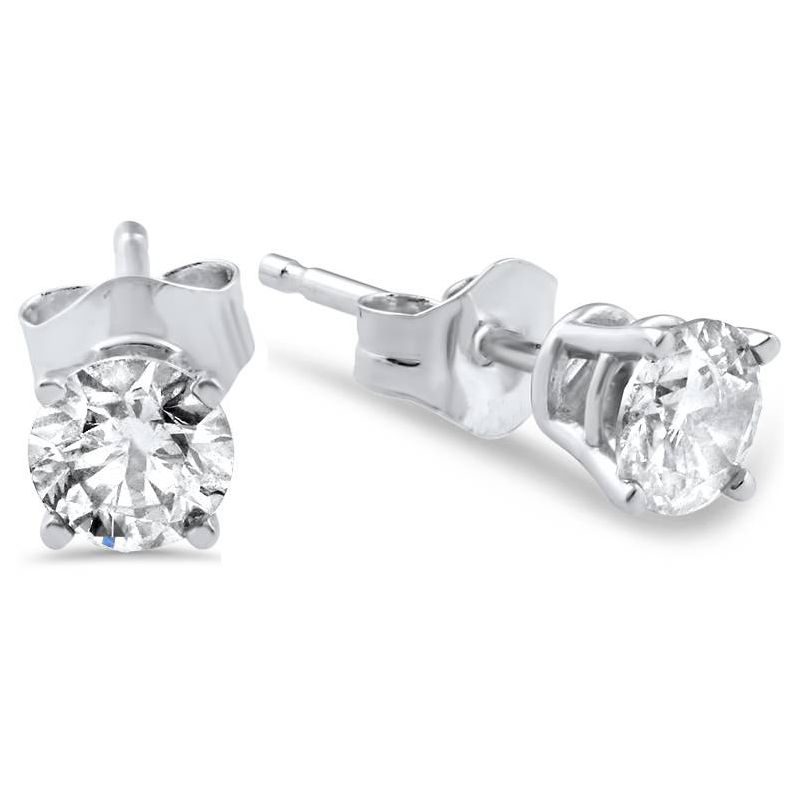 Pompeii3 1/2Ct Round Diamond Studs Earrings in 14K White Or Yellow Gold Basket Setting, 4 of 6