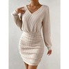 Coolmee Women Casual Sexy V Neck Brushed Striped Long Sleeve Waist-Hugging Bodycon Wrap Mini Dress - 2 of 4