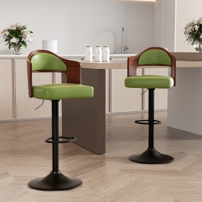 BABYYER Bar Stools Set of 2, Adjustable Height Swivel Bar Stools, with Back & Footrest, PU Leather Barstools, for Dining Room Kitchen