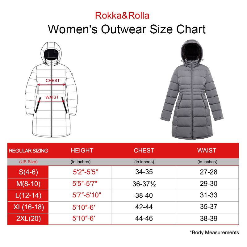 Rokka&Rolla Women's Heavy Long Winter Coat with Fleece Hood Parka Jacket, 2 of 12