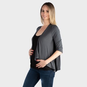24seven Comfort Apparel Maternity Elegant Long Sleeve Open Front Draped Hem Jacket - 1 of 3