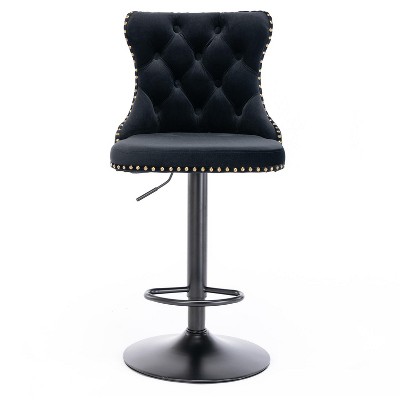 OUTSUPPLY Set of 2 Modern Swivel Velvet Bar Stools, Adjustable Height, 17.7" Wide Base, Upholstered Back & Tufted Seat